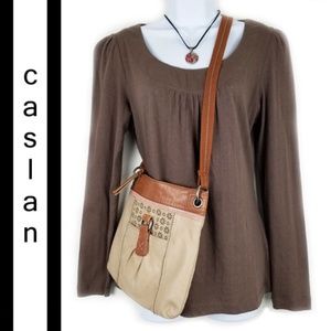CASLON long sleeve Peasant Top 100%Cotton brown